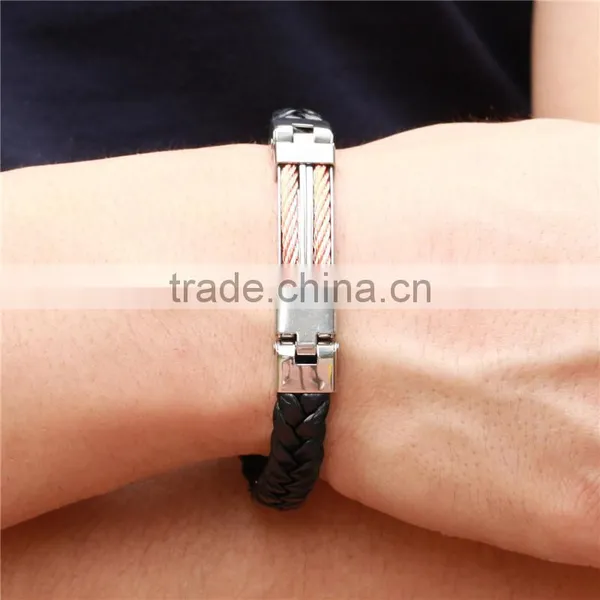 Bulk 316L Titanium Women / Mens Braided Leather Bracelet Wholesale photo-3