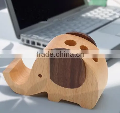 Elephant Design Wooden Desk Pen Holder photo-5