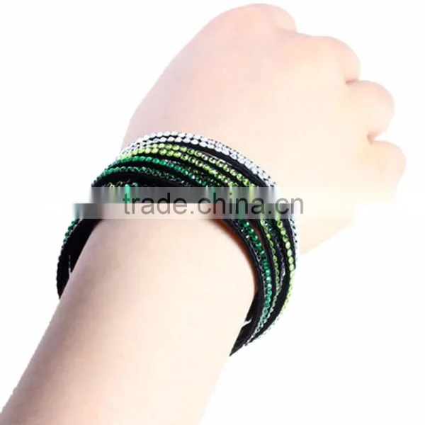 PU Leather Bracelet With Metal Snap, Hot Sale Gift Leather With Crystal Gem Decoration photo-3