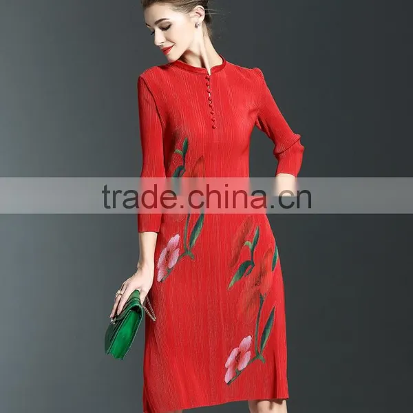 Vintage Chinese National Stand Collar Women Dresses 2017 photo-2