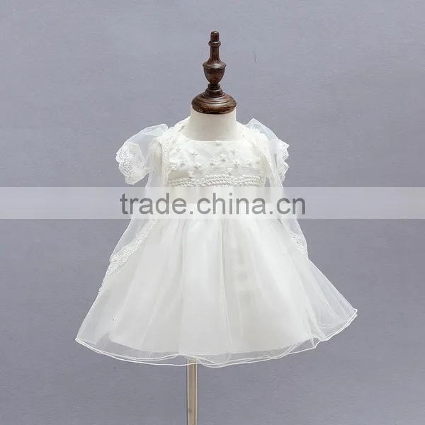 Latest Design Hot Sale Summer Dress 2017 Wholesale Silk Baby Clothing Kids White Short Sleeve Baby Girl Floral Tutu Dress photo-2