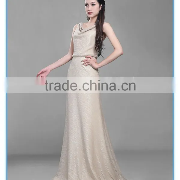 Flash Knitted Twill Fabric Cowl Neck Bias Cut Slim Ball Gown Evening Dress photo-4