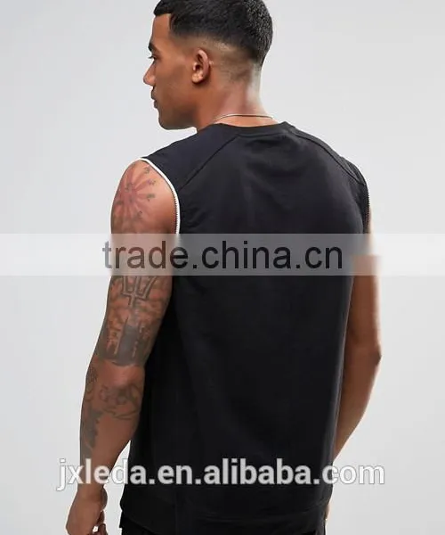 2016 Summer 100% Cotton French Terry Zip Cuffs Sleeveless Men Sweatshirt Wholesale Custom photo-2