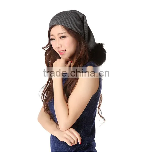 2016 Knitted Winter Cashmere Fur Pom Pom Hat