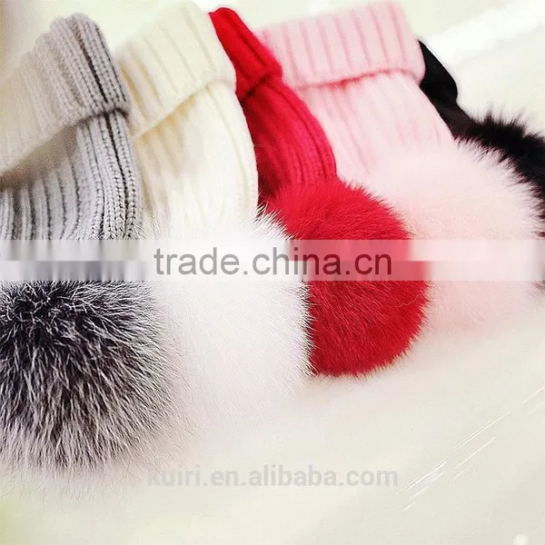 Factory Supply 14cm Fox Fur Ball Cap Pom Poms Winter Hat for Women Girl 's Wool Hat Knitted Cotton Beanies Cap Brand New Design photo-2