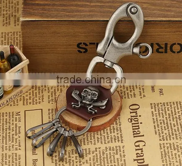 Punky Llavero,Skull Head Leather Strap Chain Bikers Punk Gothic Key Chain Hand Made photo-2