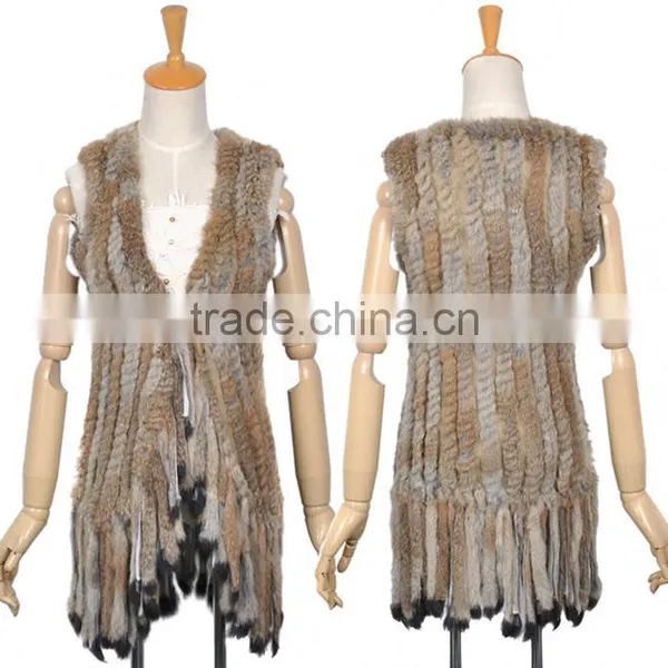 YR164 Rabbit Vest With Long Tassel/Supplier From China Natural Rabbit Fur Vest photo-6