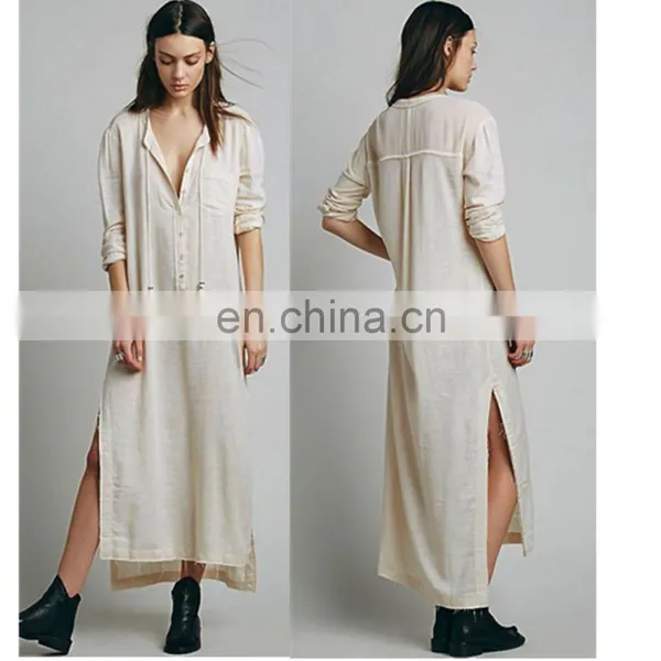 High Quality Muslim Woman Wear, High Low Cotton Long Sleeve Dress Design photo-3