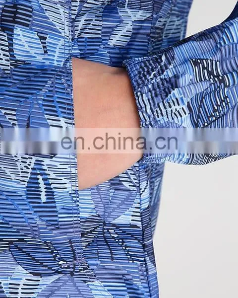 Blue Hooded Printed Women Custom Windbreaker Jacket photo-5