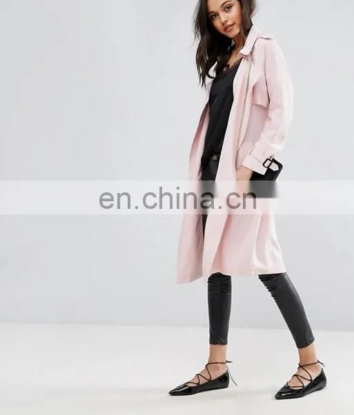 Womenv Pink Single Button Ladies Long Dust Coat photo-2