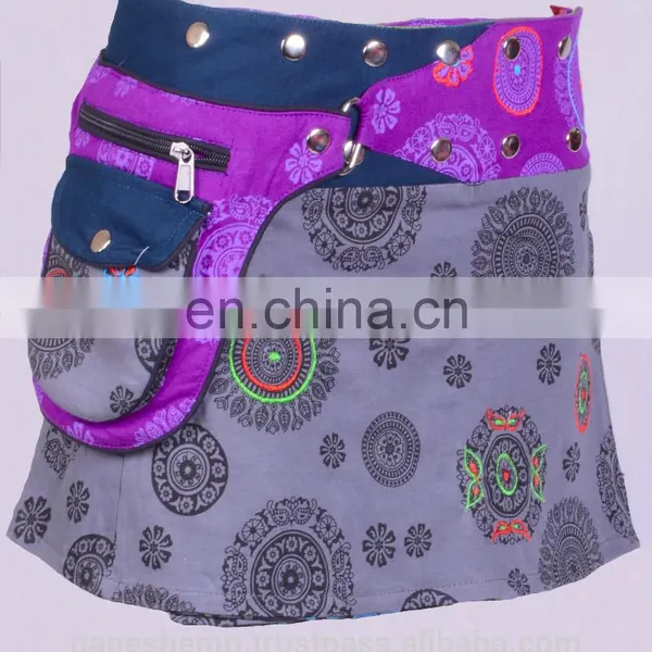 Polka Dot Exotic Print In Blue Gray Shade Cotton Fabric Gypsy Wrap Around Skirt With Bag Belt HHCS 139 B photo-2