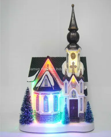 Christmas Decoration 10'' Plastic Church House With Led