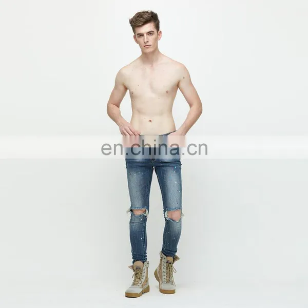 DiZNEW Wholesale Fashion Ripped Denim Pants Custom Printed Blue Ripped Casual Jeans photo-7