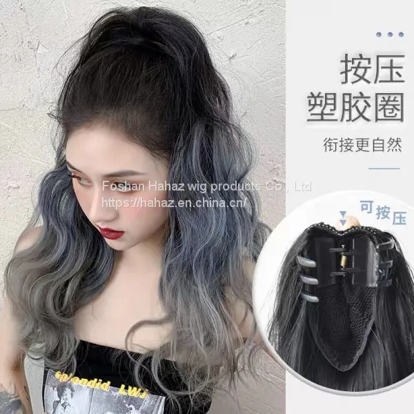Wig Ponytail Female Curly Hair Big Wave Dyeing Grip Style Korean Fashion Natural Lifelike Ultra Light Long Hair High Ponytail photo-3