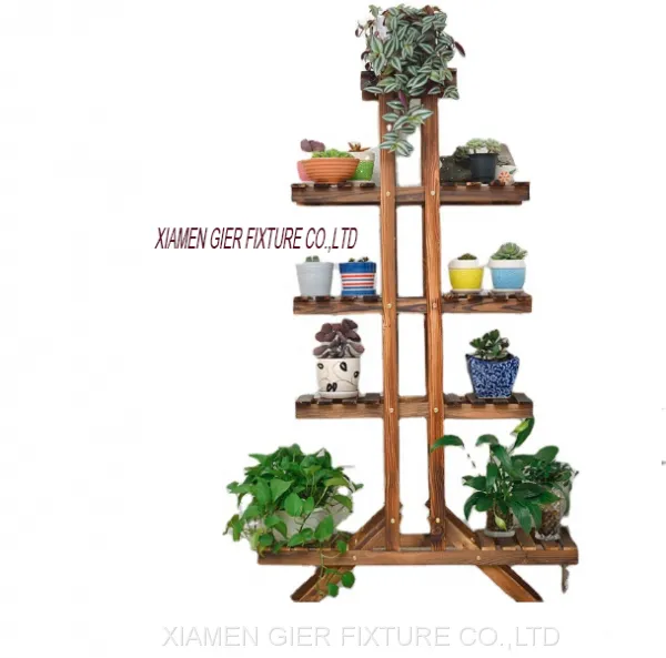 Wooden Multi Floor Floor Flower Rack Wooden Balcony Living Room Indoor Bonsai Flower Rack