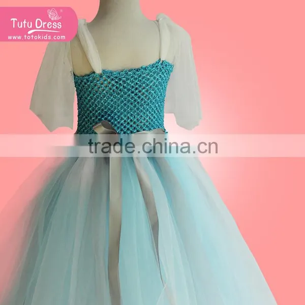 Fancy Cap Sleeve Girls' Dress Silvery Waistband & Gauze Tulle Trail photo-2