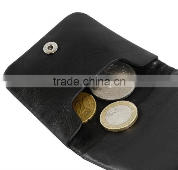 Black Soft Calf Leather Pocket Coin Holder Coin Case Coin Pouch photo-5