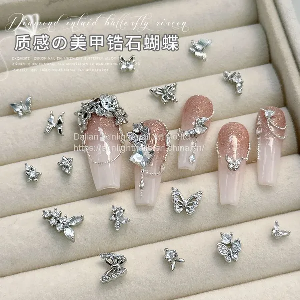 Hot Selling lz Nail Bow Jewelry, New Silver Butterfly Chain Pendant, Zircon Dragon Snake Nail Diamond photo-2