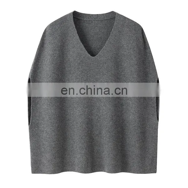 Women's Loose Knit V Neck Cashmere Sleeveless Sweater Vest New Spring Autumn Collection 100% Cashmere Casual Style Front Logo photo-4