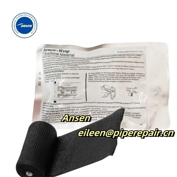 Black Curable Urethane Resin Fiberglass Armor Wrap Water Activated Armour Wrap For Sheath Repairs