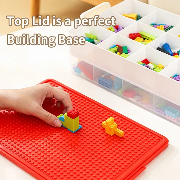 Kids Large Plastic Stackable Toy Storage Box Home Organizer Container Bin With Building Brick Blocks Base photo-4
