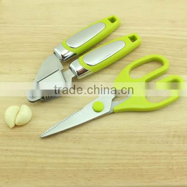 Perfect Green Color Utensil Garlic Press and Scissors Kitchen Set photo-5