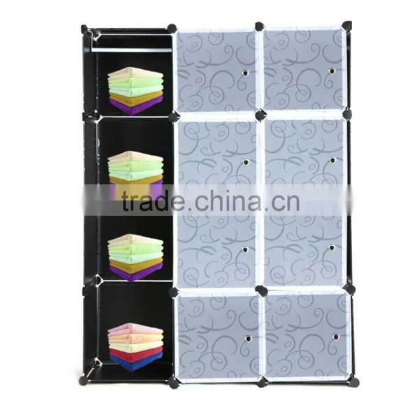 DIY Folding Combination Portable Closet Storage Organizer Wardrobe Clothes Rack With 12 Shelves Black OS003079