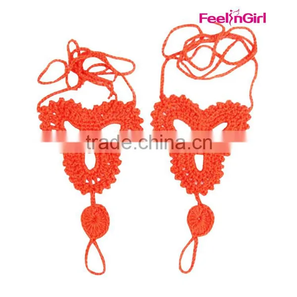 Cheap Wholesale Little Girls Nude Beaded Barefoot Beach Sandal photo-4