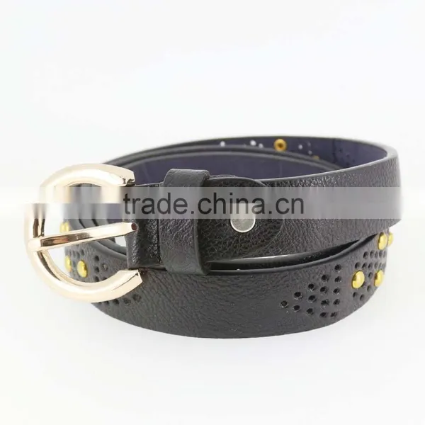 Women's Fashion Metal Studded Black Leather Belt With Shiny Gold Buckles in Yiwu photo-5