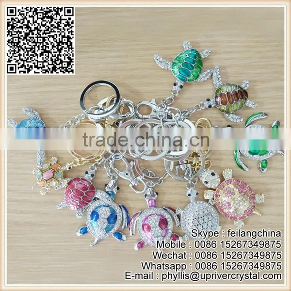 Factory Price Wholesale Blue Crystal Diamond Tortoise Keychain photo-3
