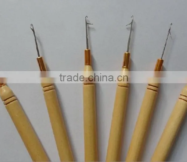 Micro Ring Wood Handle Hook Needler Hair Extension Tool photo-3