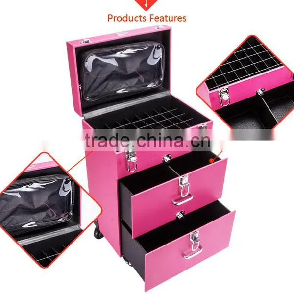 Professional Beauty Cosmetic Case Pink Makeup Case/ Box PVC Leather Box photo-4