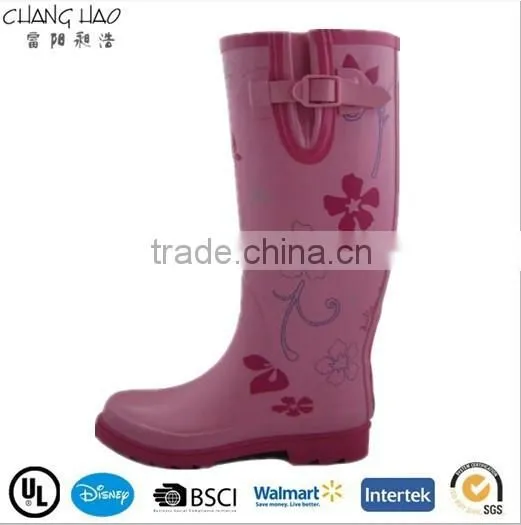 (CH.W035)Paint Flower Print Ladies High Heels Women Fashion Rubber Shoe Rain Boots