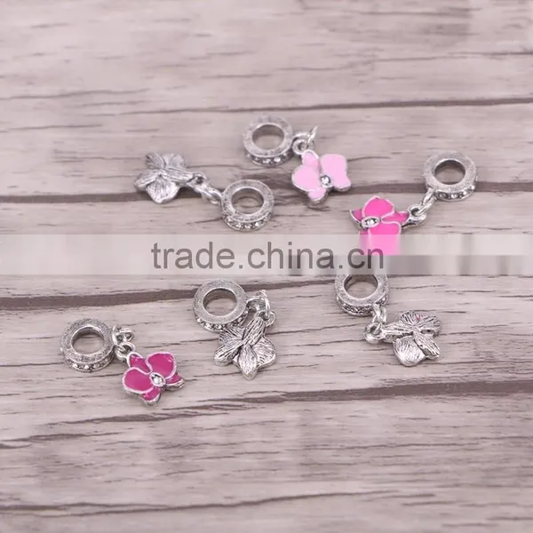Dark Silver European Orchid Hanging Enamel Dangle Bead Charm Fit European Charm Bracelet & Necklace photo-2