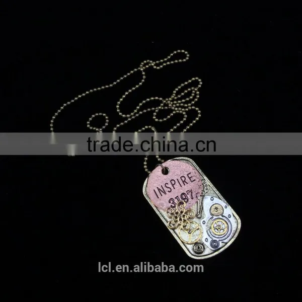 2015 Yiwu Fashion Imitation Jewelry Steampunk Necklace Dog Tag Gear Steam Inspire Letter Pendant Cameo Statement Necklace photo-4