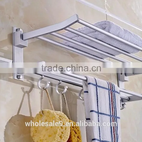 TOWEL RACK SHELF PREMIUM ALUMINUM SILVER FOLDED BATH WITH 5 HOOKS SHELF WASHCLOTH HOLDER photo-2