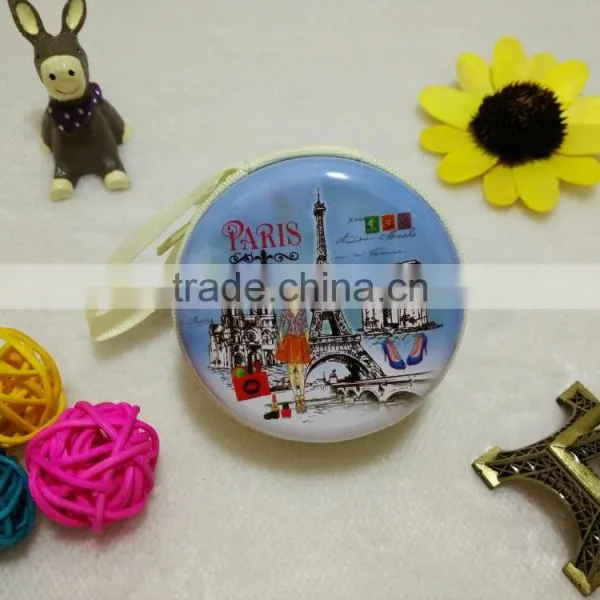 Fashion Paris Style Popular Round Zipper Tin Box Zipper Coin Purse photo-4