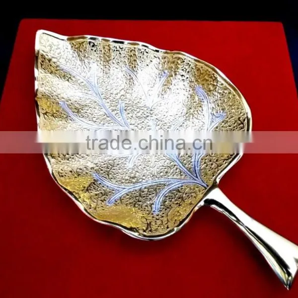Return Gift, Wedding Gift Gold and Silver Plated Leaf Shape Tray photo-2