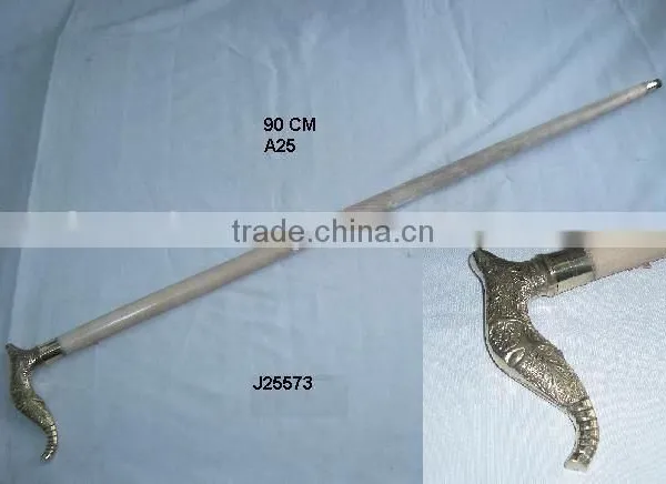 Wooden Walking Stick Made in Brass With Embossed Patterns