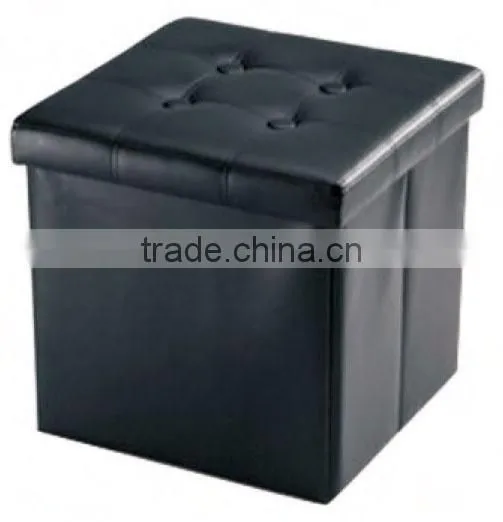 Black Cube Coffee Table Faux Leather Storage Ottoman photo-2