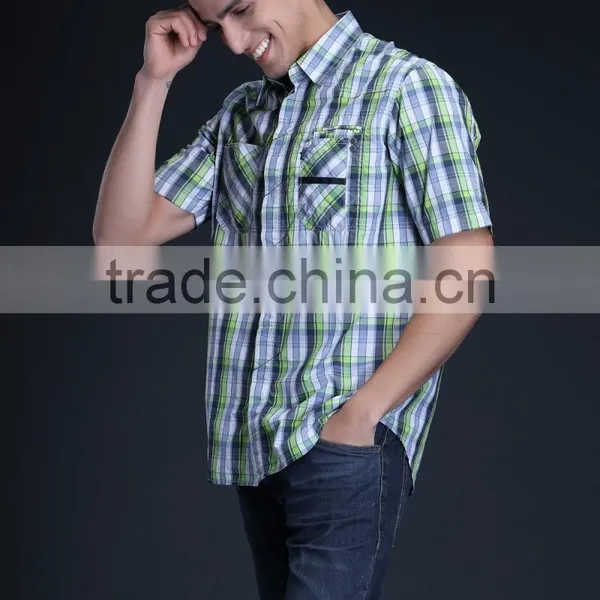 Fashion Short Sleeve Casual Design High Quality 100%Cotton Check Men Shirt photo-5