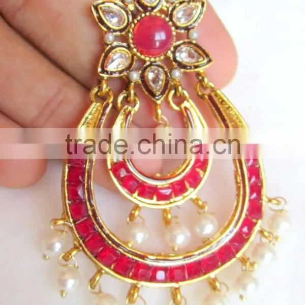 Gold Plated DANGLER Chand Bali Earrings photo-3