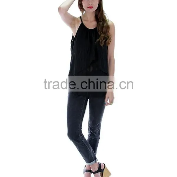 100 Cotton Gym Black Plain Strap Tank Top Camo Tank Top for Women photo-3