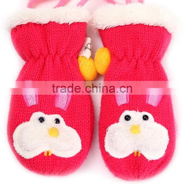 TC13005 Cheap Cute Fashion Winter Warm Baby Mitten Knitted Animal Pattern Kids Gloves With String photo-5