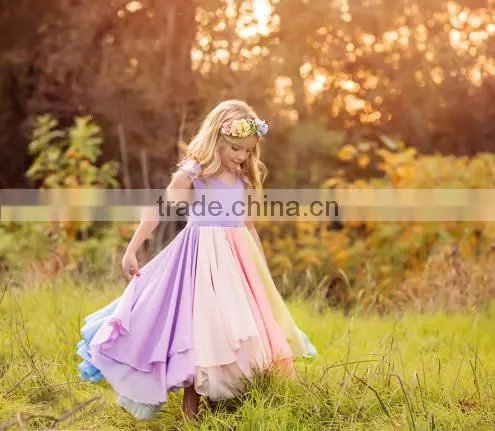 Rainbow Baby Girls Gown Multi-layer Maxi Mommy And Me Long Dress Chiffon New Style photo-2
