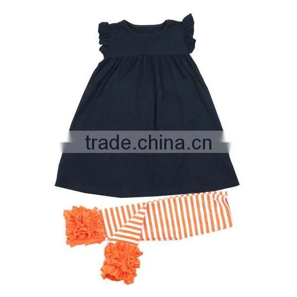 Fall Boutique Orange Icing Raglan Stripe Knit Ruffle Children Outfits Halloween Girls Raglan Outfits photo-3