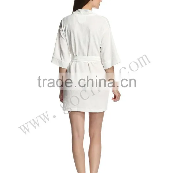 Waffle Pique Women Kimono Collar Breathable Spa Bathrobe photo-4