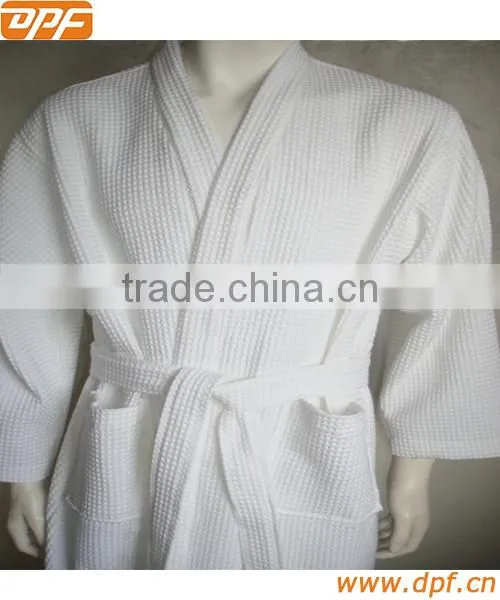 White Plain Kimono Collar Cotton Waffle Hotel Bathrobe