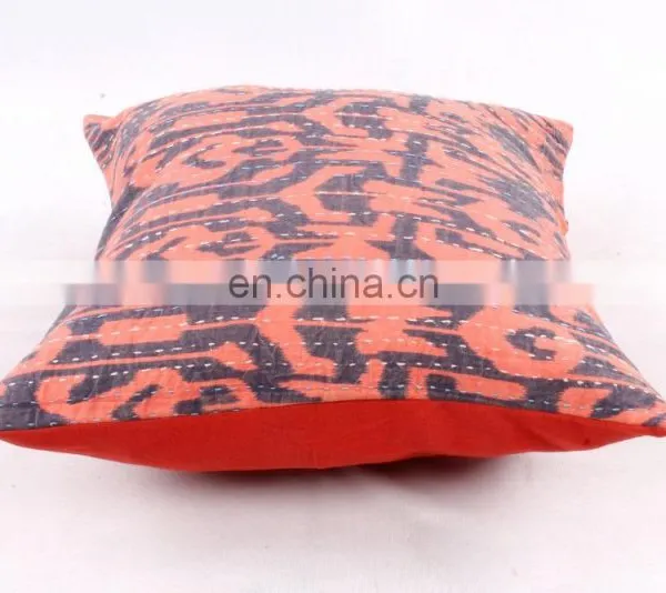 Cotton Cushion Cover Bohemian Kantha Work Floral Brown Tie Die Home Decor Pillow Case photo-3