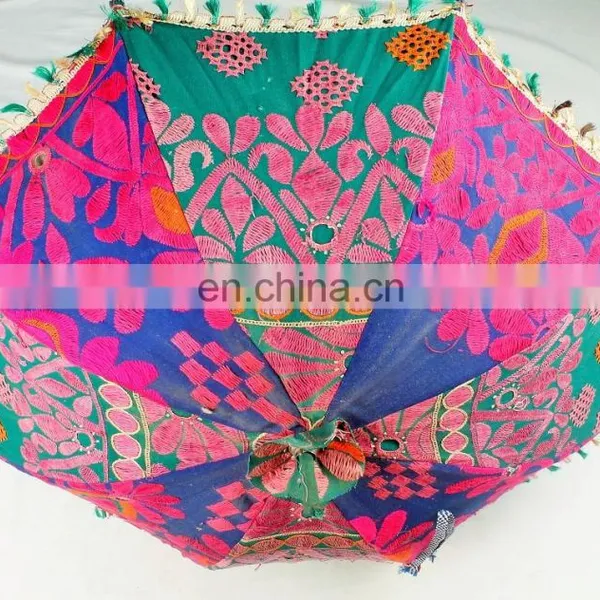 Decorative Handmade Work Embroidered Designer Cotton Umbrella Rajasthani Antique Work Parasol